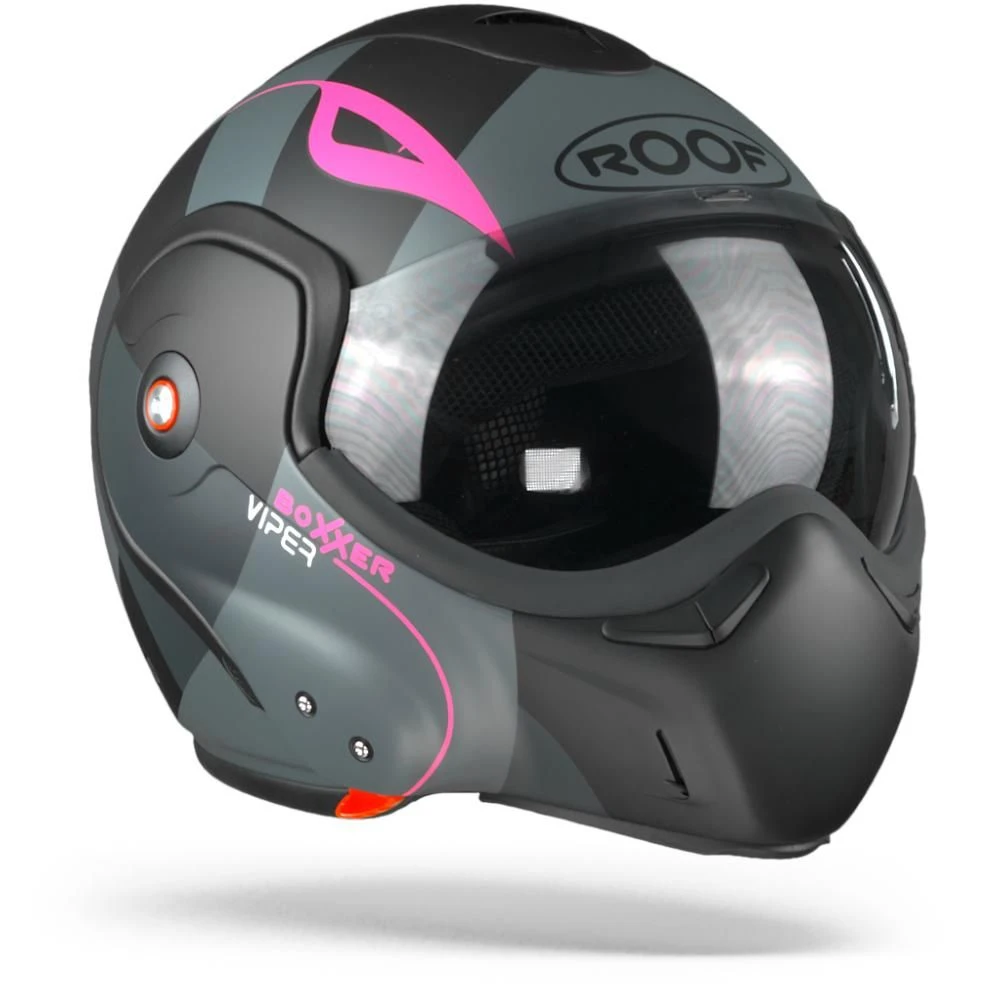 ROOF BoXXer Viper Mat Zwart Roze Systeemhelm 3 ROOF BoXXer Viper Mat Zwart Roze Systeemhelm - Afbeelding 3