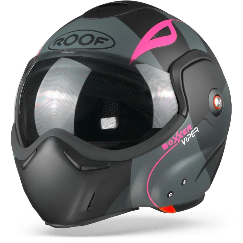 ROOF BoXXer Viper Mat Zwart Roze Systeemhelm 4 ROOF BoXXer Viper Mat Zwart Roze Systeemhelm - Afbeelding 4