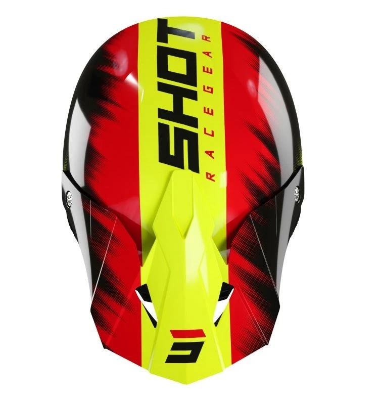 SHOT Furious Kid Versus Neon Geel Rood Glanzend Crosshelm 1 SHOT Furious Kid Versus Neon Geel Rood Glanzend Crosshelm